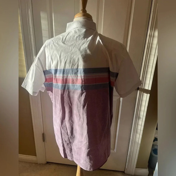 Men’s size Large Original Penguin Short sleeve button down shirt- White, blue - Picture 2 of 8